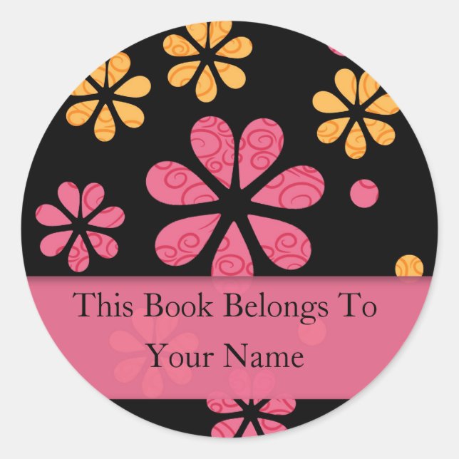 Retro Flowers Personalized Bookplates : Pink (Front)