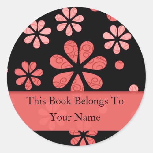 Retro Flowers Personalized Bookplates  Red