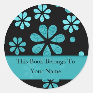 Retro Flowers Personalized Bookplates : Teal