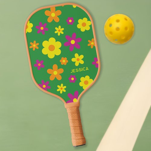 Retro Flowers Personalized Pickleball Paddle