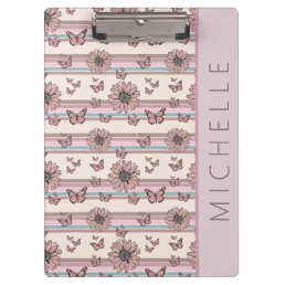 Retro Flowers Personalized with Name Floral Daisy Clipboard