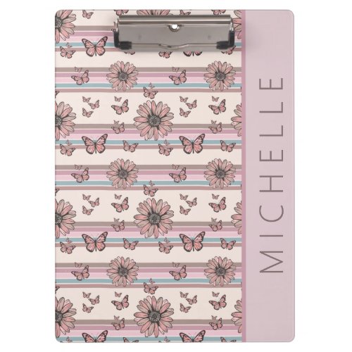 Retro Flowers Personalized with Name Floral Daisy Clipboard
