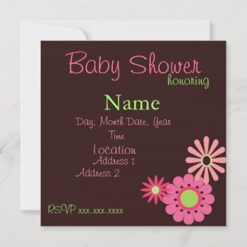 Retro Flowers Pink And Brown Baby Girl Shower Invitation by jgh96sbc at Zazzle