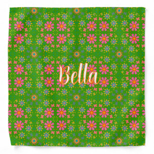 Retro Flowers Pink Yellow Blue Orange Butterflies Bandana