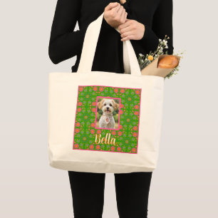 Retro Flowers Pink Yellow Blue Orange Butterflies  Large Tote Bag