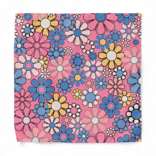 Retro Flowers Pretty Pink 60s 70s Floral Pattern Bandana