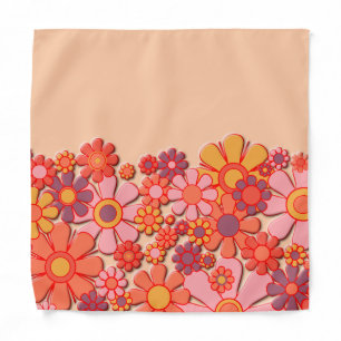 Retro Flowers Pretty Pink 60s 70s Floral Pattern Bandana