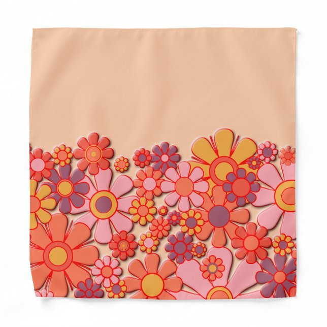  Retro Flowers Pretty Pink 60s 70s Floral Pattern Bandana (Front)