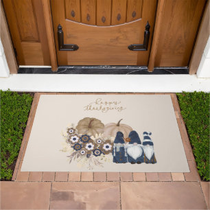 Retro Flowers Pumpkins Denim Gnomes Thanksgiving Doormat