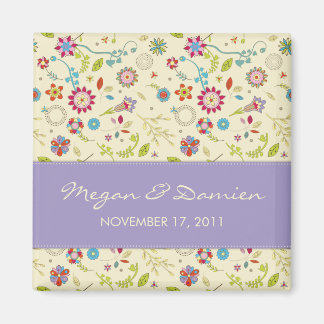 Retro Flowers · Purple · Save the Date Magnet