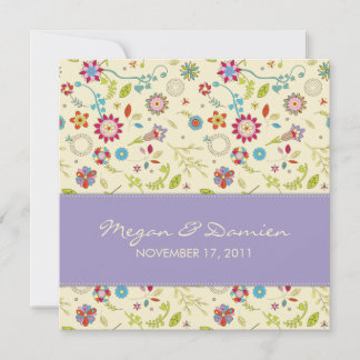 Retro Flowers · Purple · Wedding Invitation