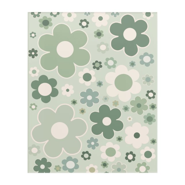 Retro Flowers Sage Green Abstract Floral Acrylic Print (Front)