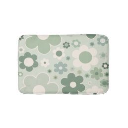 Retro Flowers Sage Green Abstract Floral Bath Mat