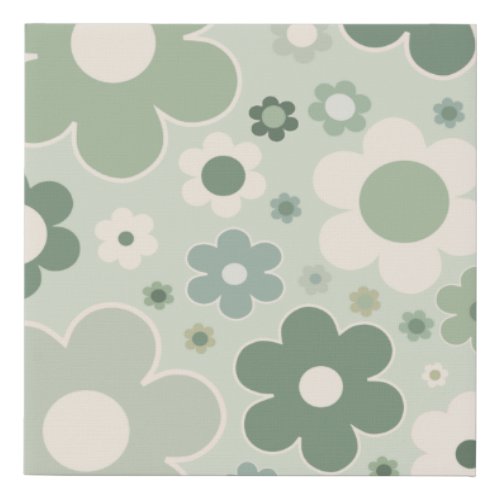 Retro Flowers Sage Green Abstract Floral Faux Canvas Print