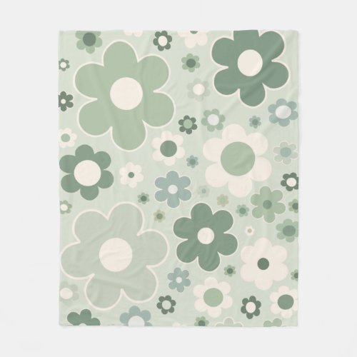 Retro Flowers Sage Green Abstract Floral Fleece Blanket