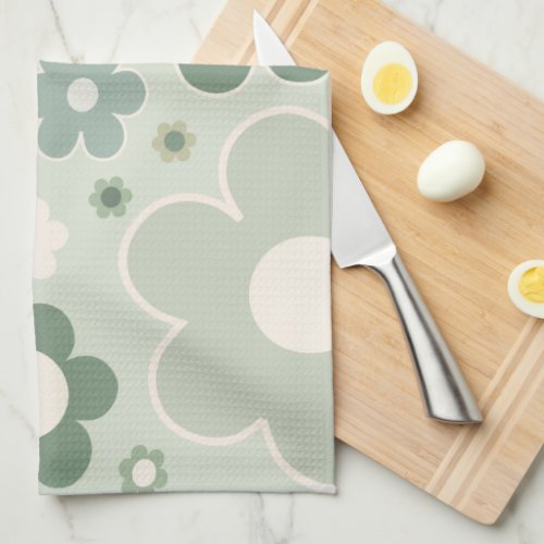 Retro Flowers Sage Green Abstract Floral Kitchen Towel