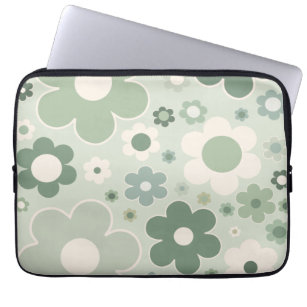 Retro Flowers Sage Green Abstract Floral Laptop Sleeve