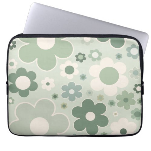 Retro Flowers Sage Green Abstract Floral Laptop Sleeve