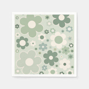 Retro Flowers Sage Green Abstract Floral Napkins