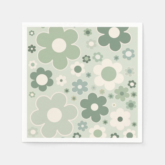 Retro Flowers Sage Green Abstract Floral Napkins (Front)