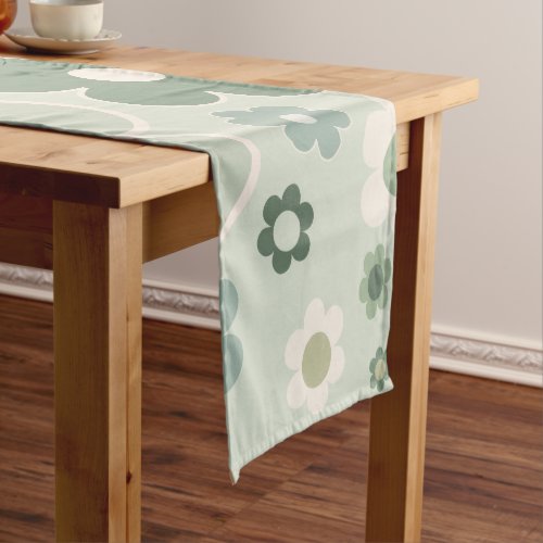 Retro Flowers Sage Green Abstract Floral Short Table Runner