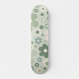 Retro Flowers Sage Green Abstract Floral Skateboard