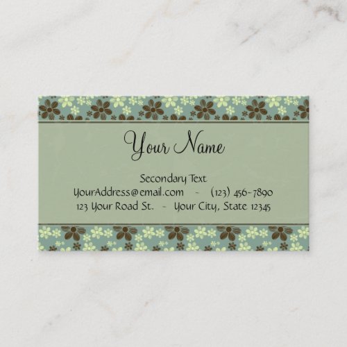 Retro Flowers Sea Green with Stripes and Monogram Business Card