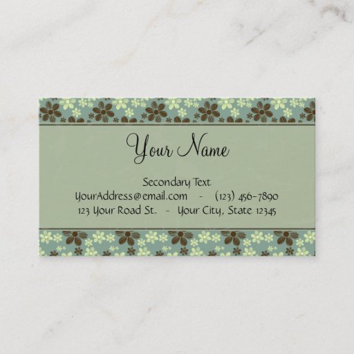 Customizable Retro Flowers Sea Green with Stripes and Monogram Business Card