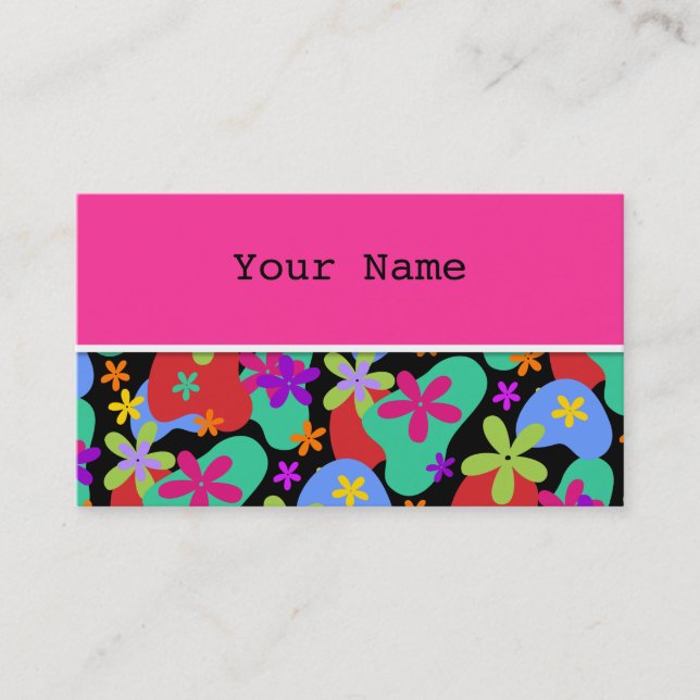 Retro Flowers seamless pattern colored Business Card (Front)