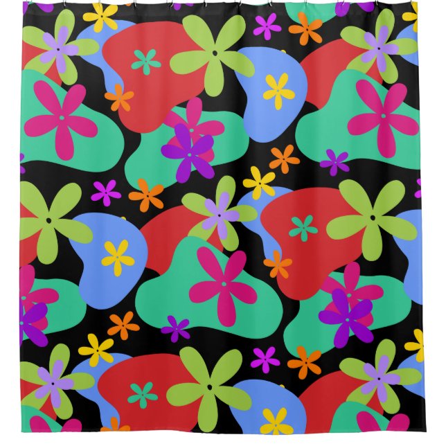 Retro Flowers seamless pattern colored Shower Curtain (Front)