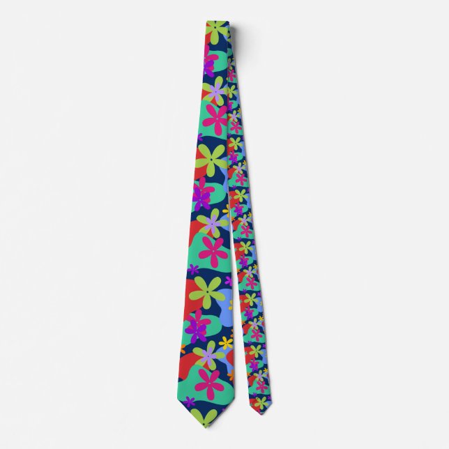 Retro Flowers seamless pattern colored Tie (Front)