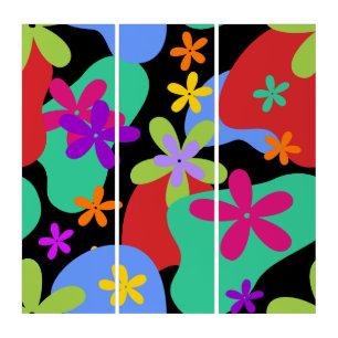 Retro Flowers seamless pattern colored Triptych