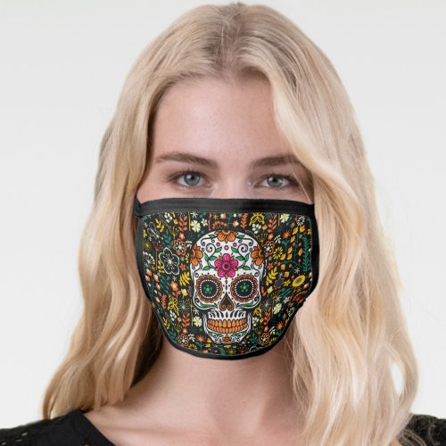 Retro flowers skull face mask