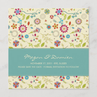 Retro Flowers · Teal · Save the Date Card