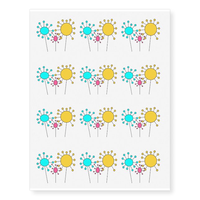 Retro Flowers Temporary Tattoos (Front)