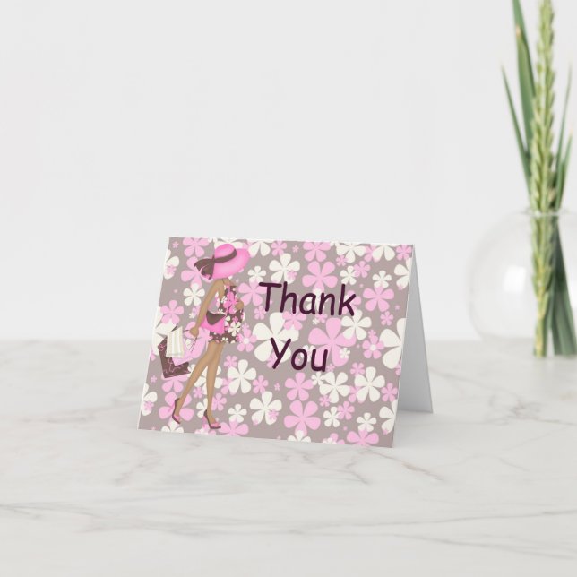 Retro Flowers Thank You Notecard (Pink AA) (Front)