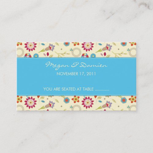 Retro Flowers · Turquoise · Guest Seating Card Business Card Template