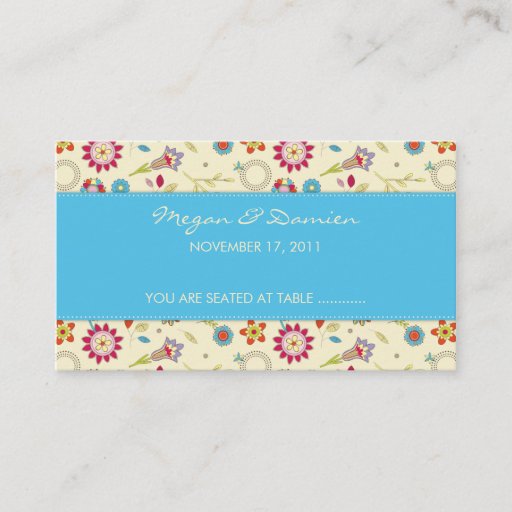 Customizable Retro Flowers · Turquoise · Guest Seating Card Business Card Template