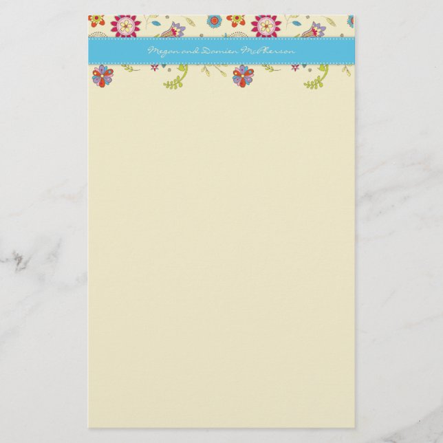 Retro Flowers · Turquoise · Stationery (Front)