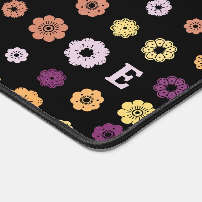Retro Flowers with Monogram Desk Mat (Corner)