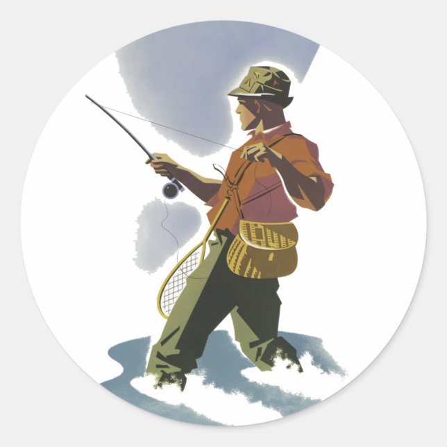 Retro Fly Fishing Classic Round Sticker (Front)