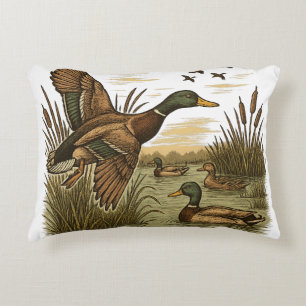 Retro-Flying-Mallard-Duck-Hunting,  Accent Pillow