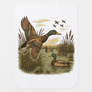 Retro-Flying-Mallard-Duck-Hunting, Baby Blanket