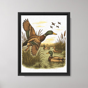 Retro-Flying-Mallard-Duck-Hunting Canvas Print