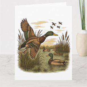 Retro-Flying-Mallard-Duck-Hunting, Card