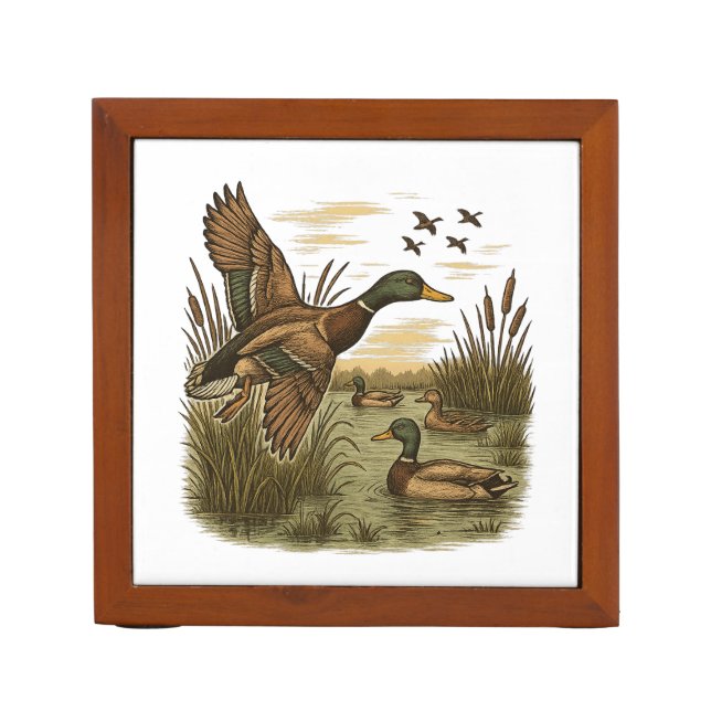 Retro-Flying-Mallard-Duck-Hunting Desk Organizer (Front)