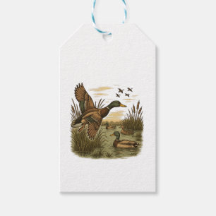 Retro-Flying-Mallard-Duck-Hunting Gift Tags