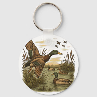 Retro-Flying-Mallard-Duck-Hunting,  Keychain