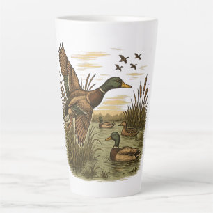 Retro-Flying-Mallard-Duck-Hunting Latte Mug