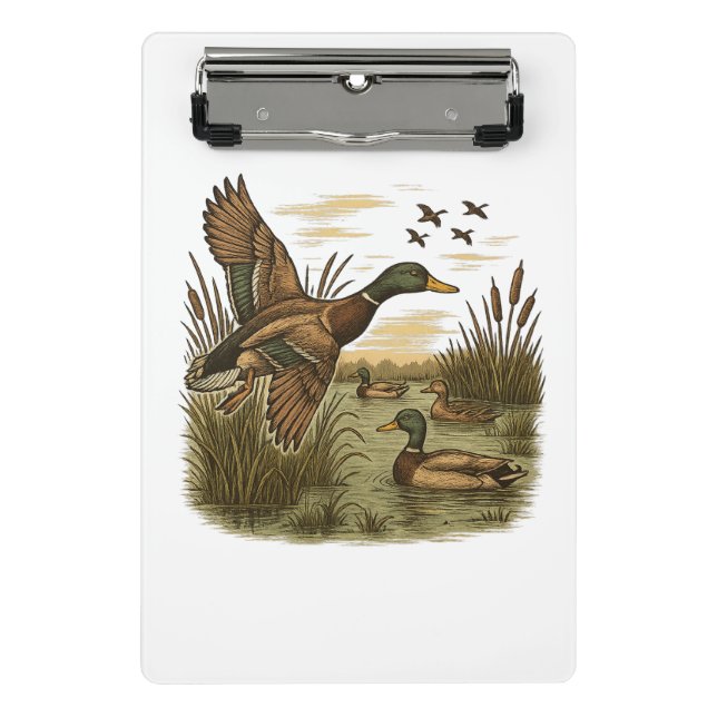 Retro-Flying-Mallard-Duck-Hunting Mini Clipboard (Front)